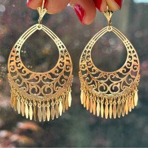Artisan 18K Gold Plated Filigree Cut-Out Dangling Chandelier Earring